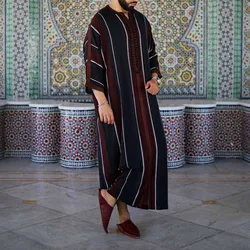 Men's Fashion Luxury Muslim Robe Casual Loose Long Sleeve Traditional Muslim Clothe Eid Middle Saudi Arabia East Jubba Thobe