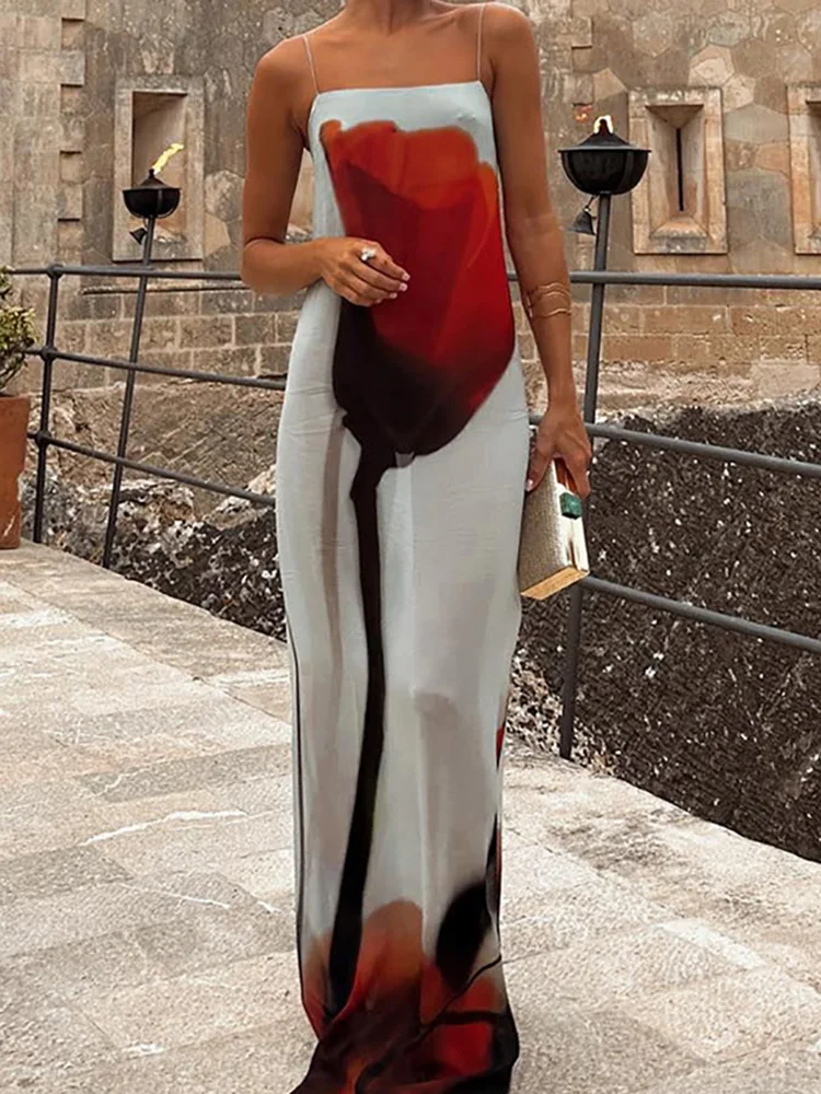 Elegant Printing Beach Women Summer Maxi Dress Strapless Off Shoulder Female Party Backless Dress Patchwork Slim Holiday Dress