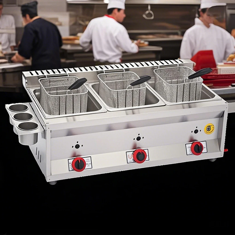 Propane Gas Deep Fryer Three Tank 8L Gas Chicken Wing Deep Fryers Commercial French Fries Fryer Machine With Propane Tank