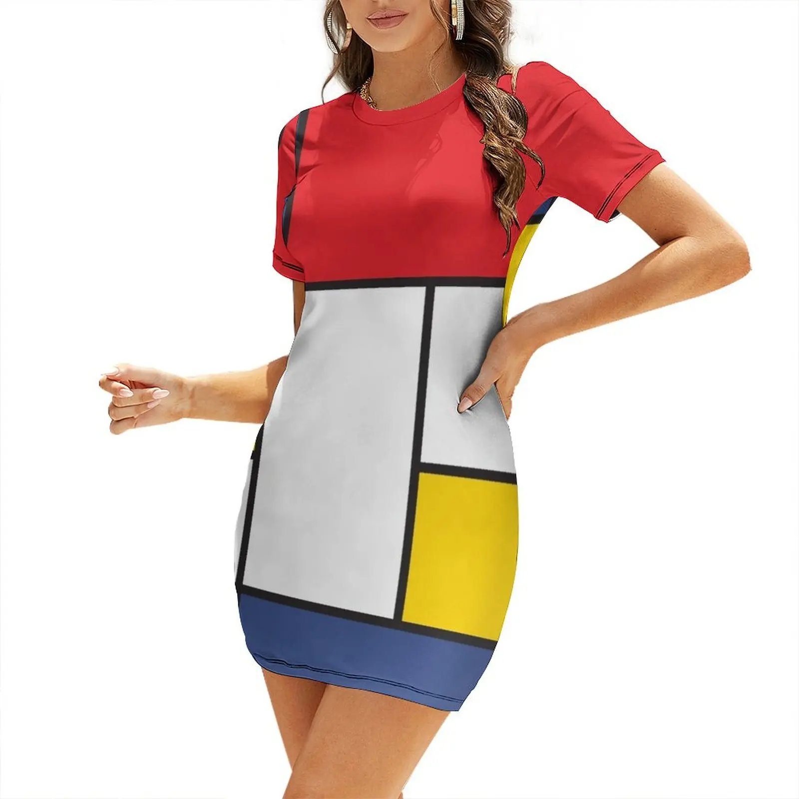 In the Style of Mondrian Short Sleeved Dress dresses for official occasions evening dresses luxury 2025 Dress