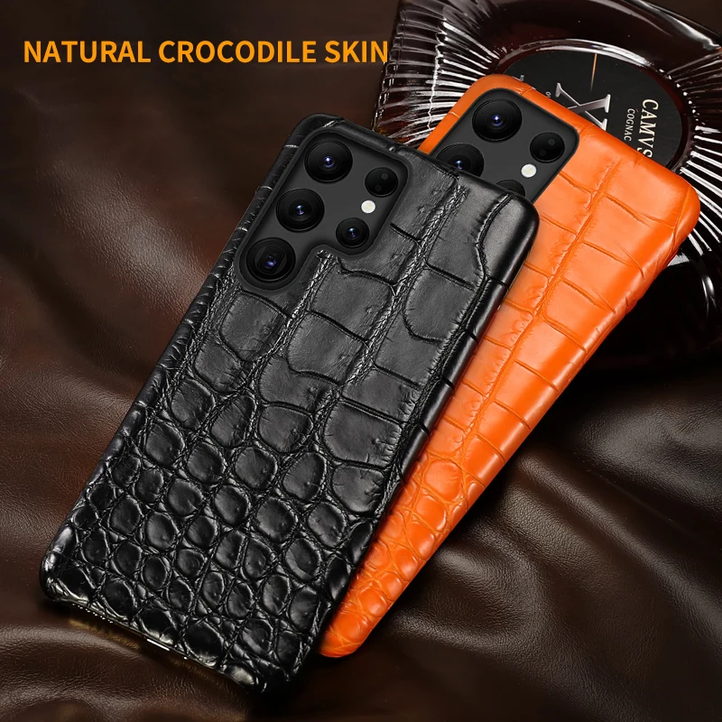 

LANGSIDI 100% Natural Leather Phone Case for samsung s24 ultra s23 ultra crocodile Luxury back Cover For Galaxy S24ultra