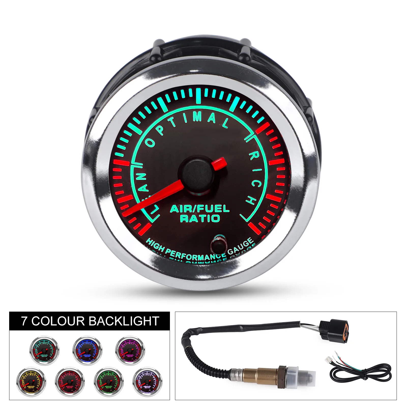 

7-цветный дисплей, узкополосный счетчик соотношения воздуха и топлива AFR с сенсорным указателем, автомобильный 2 дюйма, 52 мм, 12 В, датчик соотношения воздуха и топлива с шаговым двигателем