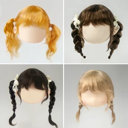 Blyth doll wig soft wavy long hair bangs double heart braids high ponytail for big head doll Qbaby DianDian doll accessories