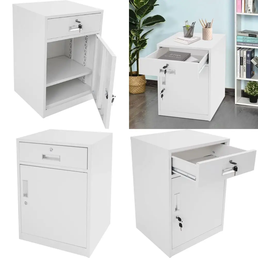 

White Vertical File Cabinet with Lockable Drawer, Metal Storage Cabinet, Printer Stand, and Under Desk Office Cabinet for Home U