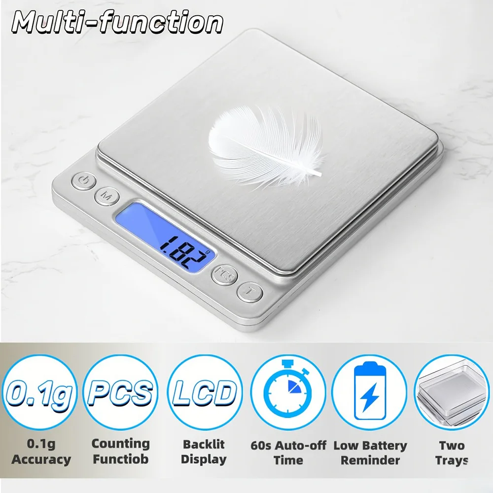 Кухонные электронные весы 3000 г/0,1 г, точные цифровые весы с подсветкой из нержавеющей стали, карманные небольшие весы с ЖК-дисплеем, измерительные весы