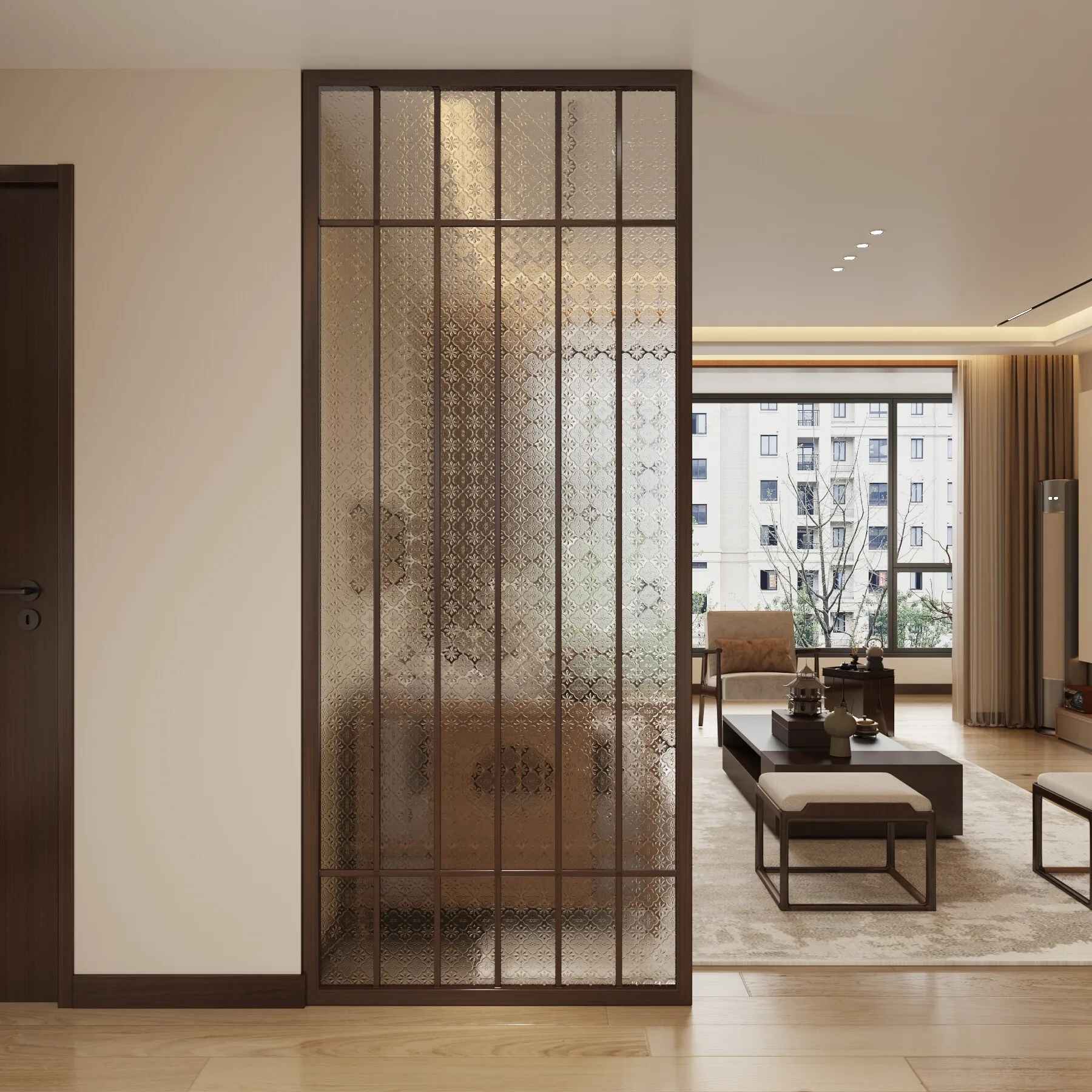 New Chinese Begonia Glass Screen Solid Wood Partition Decoration Living Room Block Sofa Entry Entrance Restaurant