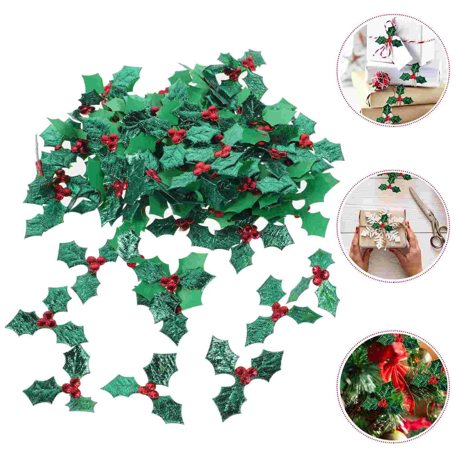 100 Pcs Artificial Flower Candy Garland Christmas Embroidered Patches Berries Leaf Greenery for Costume