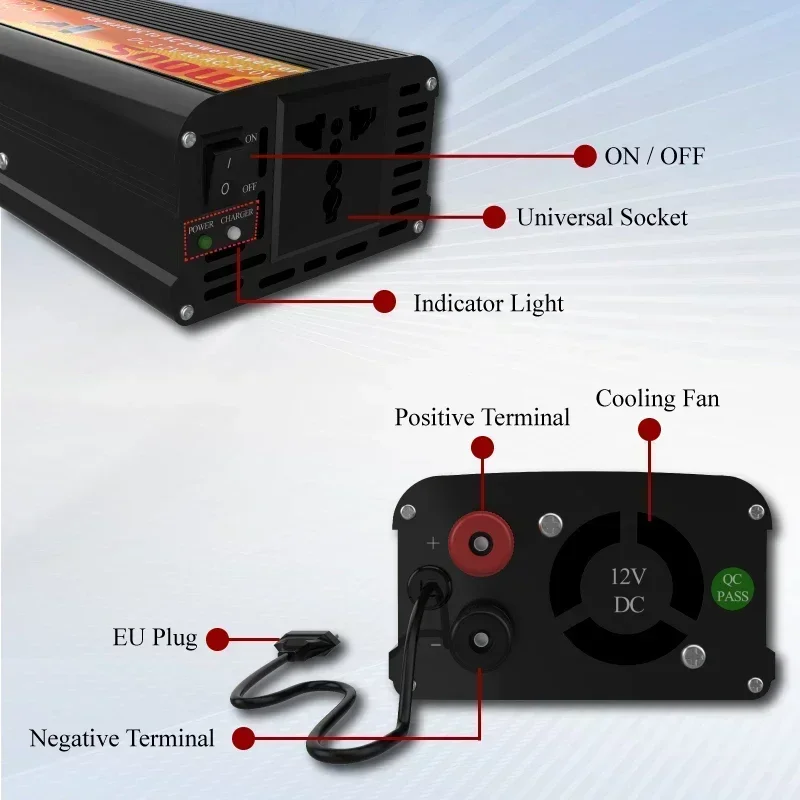 UPS Power Inverter 500W for Home Car Battery Charging Inversor DC 12V to AC 220V Modified Wave Inverter with Battery Charger