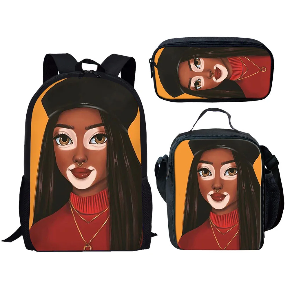 

Trendy Youthful Novelty African Girls 3D Print 3pcs/Set Student Travel bags Laptop Daypack Backpack Lunch Bag Pencil Case