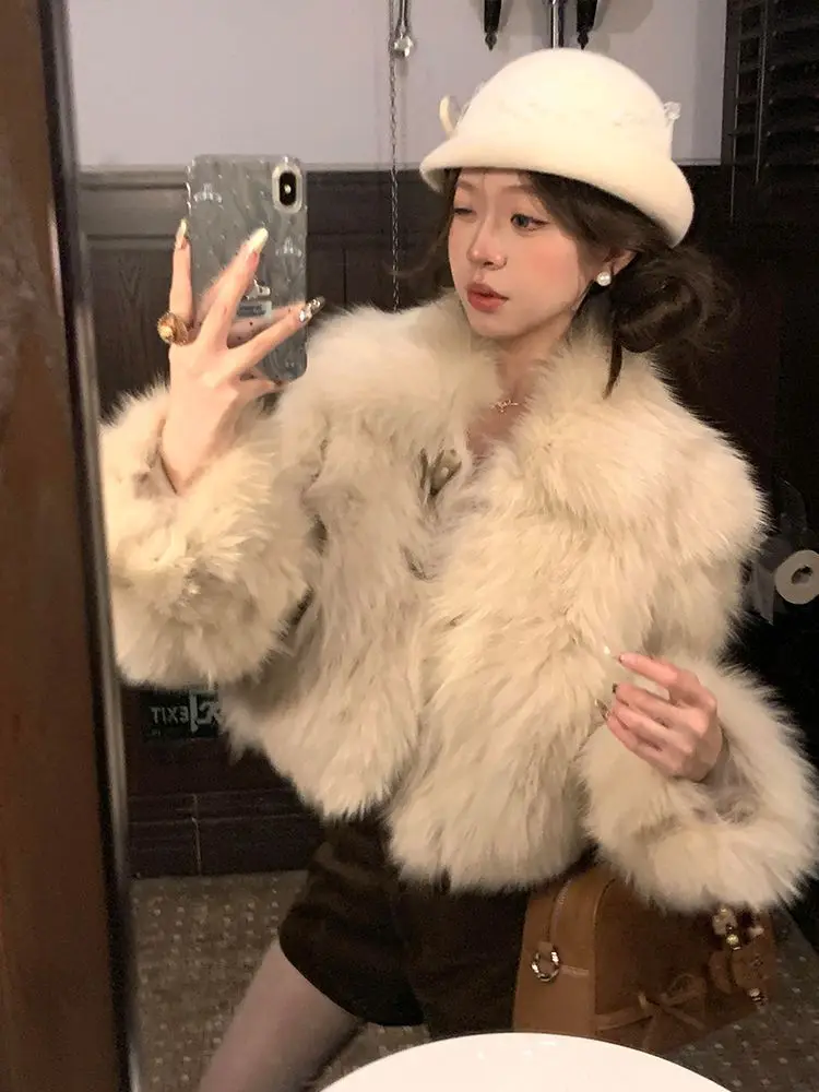 Faux Fur White Coat Coats Womens Snow Popular Cozy Fitted Leather Cashmere Regular Embroidered Patch Stand-Up Waistless Femme OL