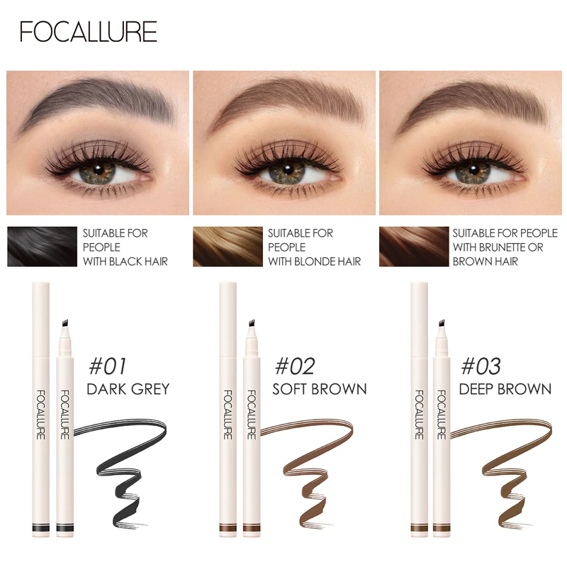 FOCALLURE 4 Forks Eyebrow Pencil Ultra-fine Waterproof Long-lasting Eyebrow Enhancer Natrual Eye Brows Tint Makeup Cosmetics