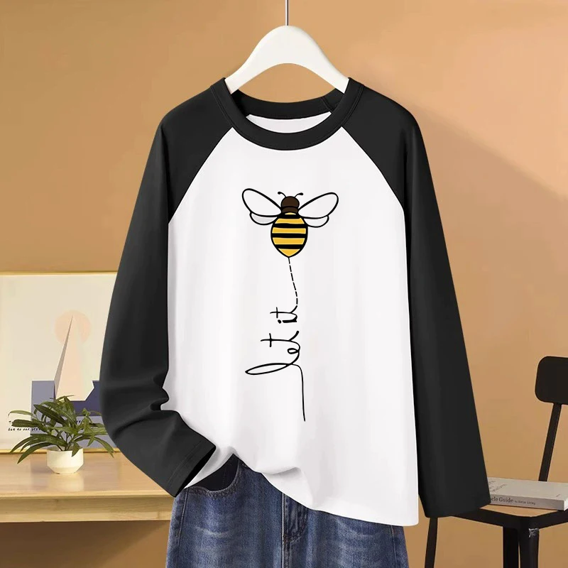 Women Graphic Vintage Tee Top Tshirt 90s Y2k T-shirt Women's Cute Bee and Eat Sleep Bee Repeat Print Long Sleeve T Shirt Clothes