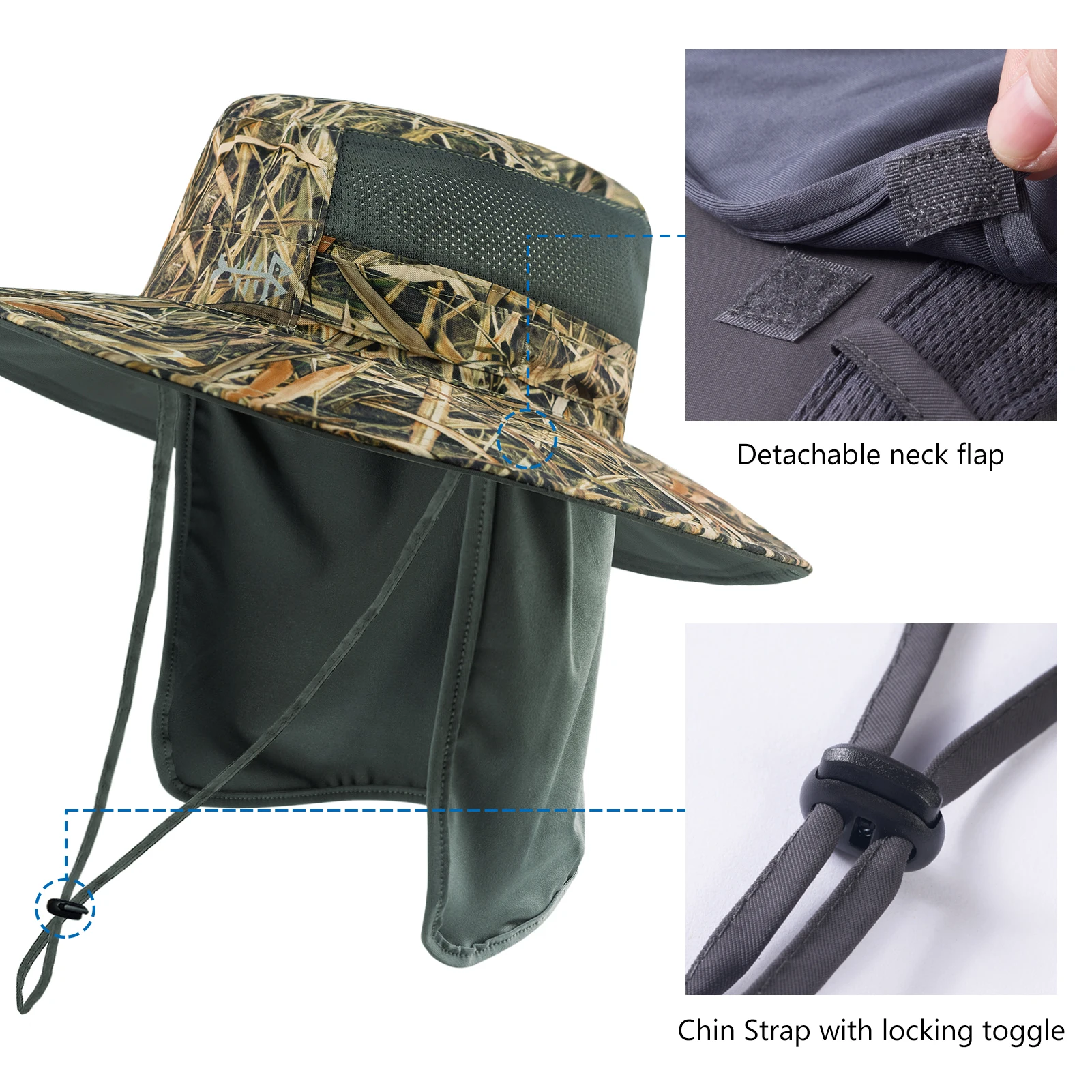 Bassdash Removable Fishing Bucket Hat Shaded Outdoor UPF 50+Sun Water Resistant Cap with Detachable Neck Flap Hiking Camping