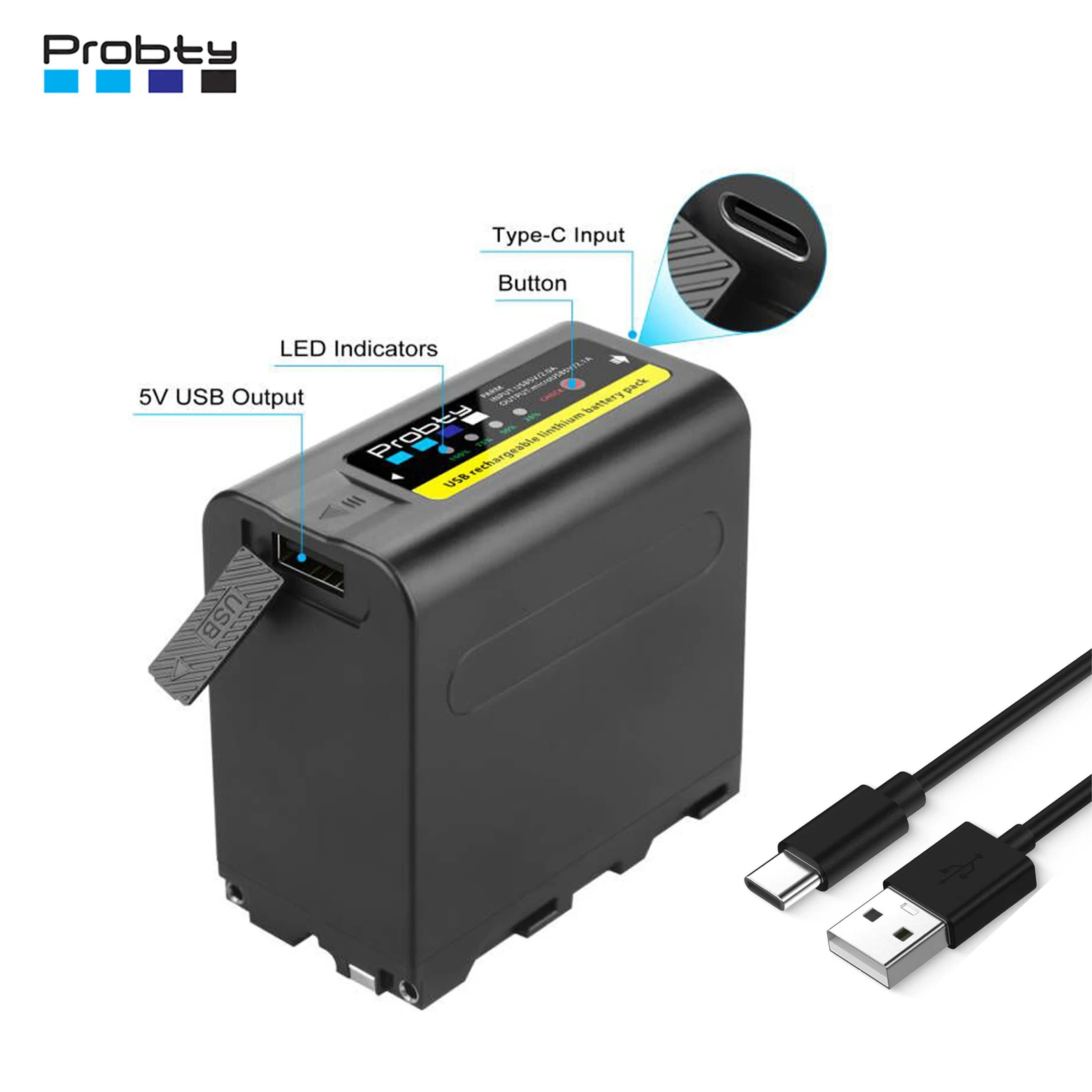 

USB-выход 10800 мАч NP-F980 NP-F970 NP-F960 Встроенный аккумулятор типа C для Sony PLM-100 CCD-TRV35 MVC-FD91 MC1500C