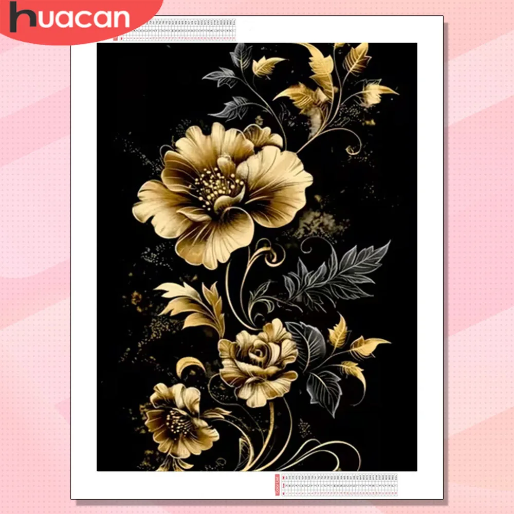 

HUACAN алмазная живопись цветок Золотая мозаика полный художественный полный комплект цветочные украшения стены комнаты фотографии страз