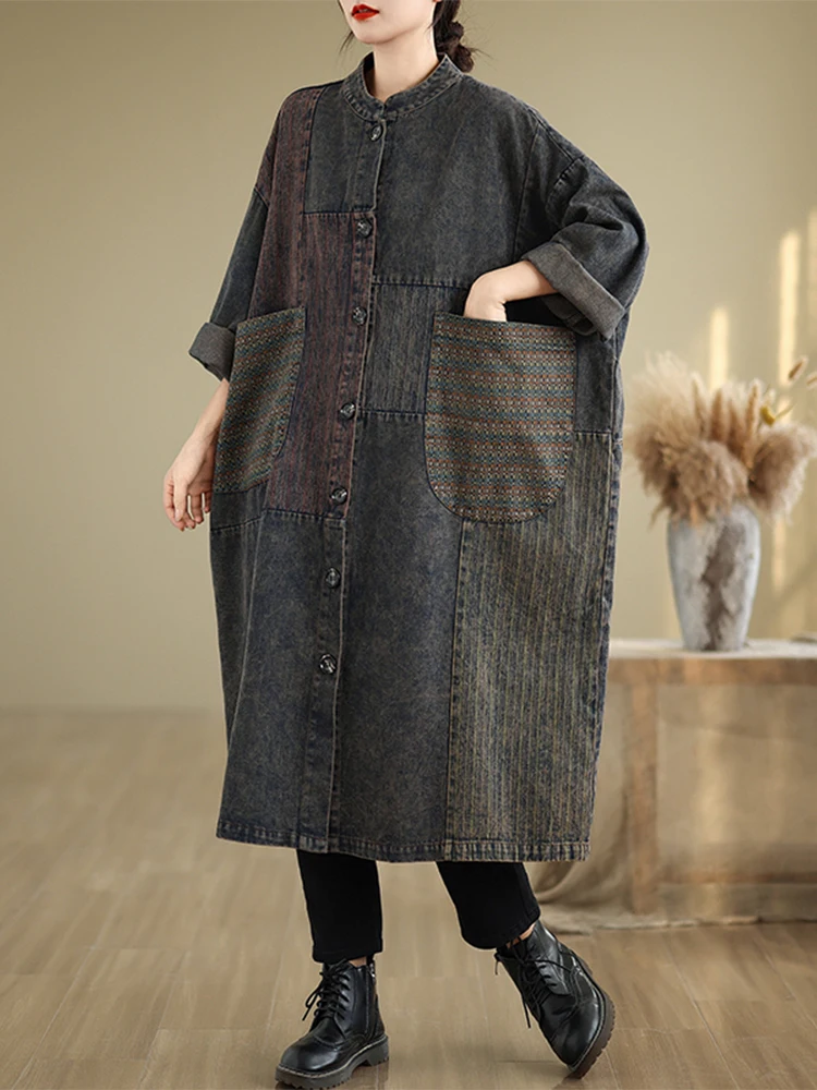 Max LuLu autunno Vintage cappotti lunghi moda donna oversize Denim Trench donna Vintage Casual sciolto giacche a vento vestiti classici