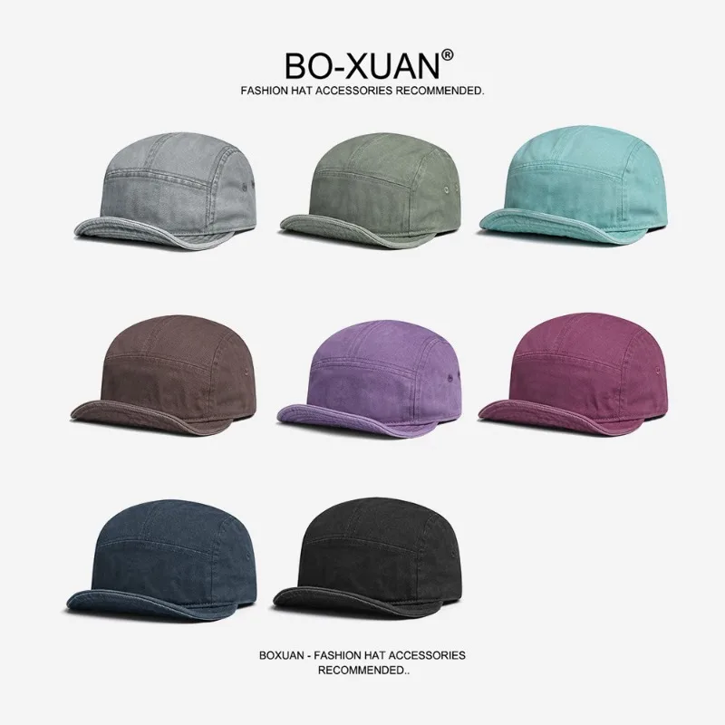 Individuell bedruckte, bestickte Baseballkappe mit weichem Schirm für Frühling und Herbst, Street-Trend, gewaschener Kurzschirm, Fünf-Panel-Campingmütze – Detail 3
