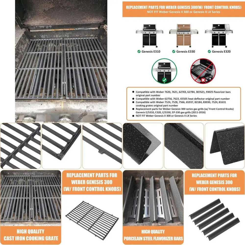 

Weber Genesis 300 Series Grill Parts: 7524/7528 Grates & 7621/7620 Flavorizer Bars with Front Control Knobs