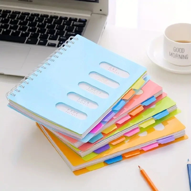 240/300 Pages Colorful Hardside Thickened Notepad with Spiral Coil Book Label PP Booklet Office Classification Notebook