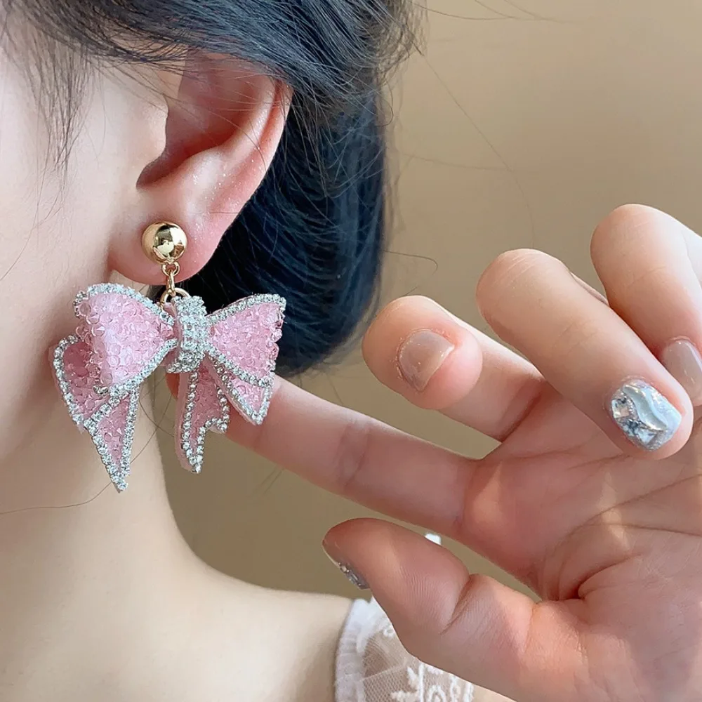 الزركون كريستال القوس أقراط ضوء الفاخرة الأذن مجوهرات الحلو وأقراط إكسسوارات جذابة Bowknot استرخى أقراط هدايا