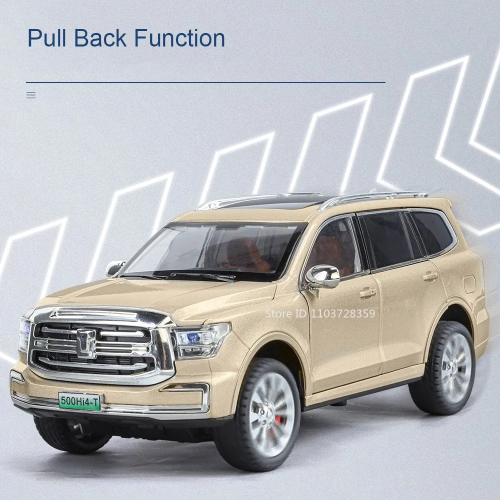 1:24 tanque 500 300 modelo de coche en miniatura de juguete aleación Diecast vehículos todoterreno sonido luz puertas abiertas tirar hacia atrás para regalos de niños