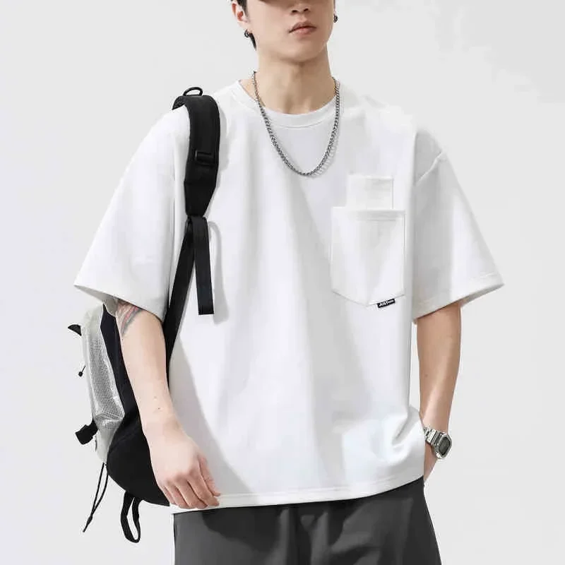 الصيف عادية القطن قصير الأكمام تي شيرت للرجال الهيب هوب موضة جيب س الرقبة تي شيرت Hombre Y2K خمر الشارع الشهير القمم