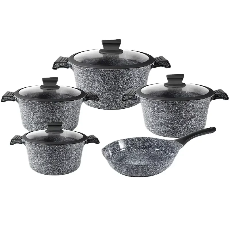 17Pcs Kitchen Nonstick Coating Cookware Sets Big Casserole Cookware Bottom Non Stick Ceramic Marble Aluminum