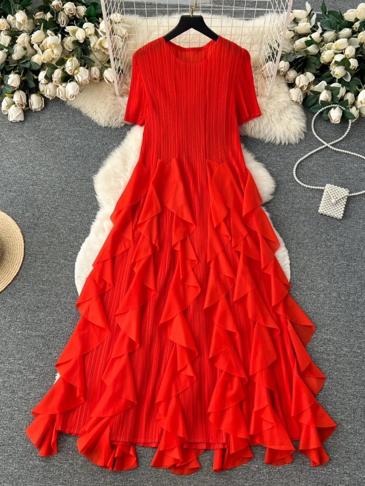 Damska spódnica Ele ort Sve, letnia, z gazy, efektowna, super zwiewna, długa spódnica w stylu koreańskim, z wysokim stanem, rozkloszowana.