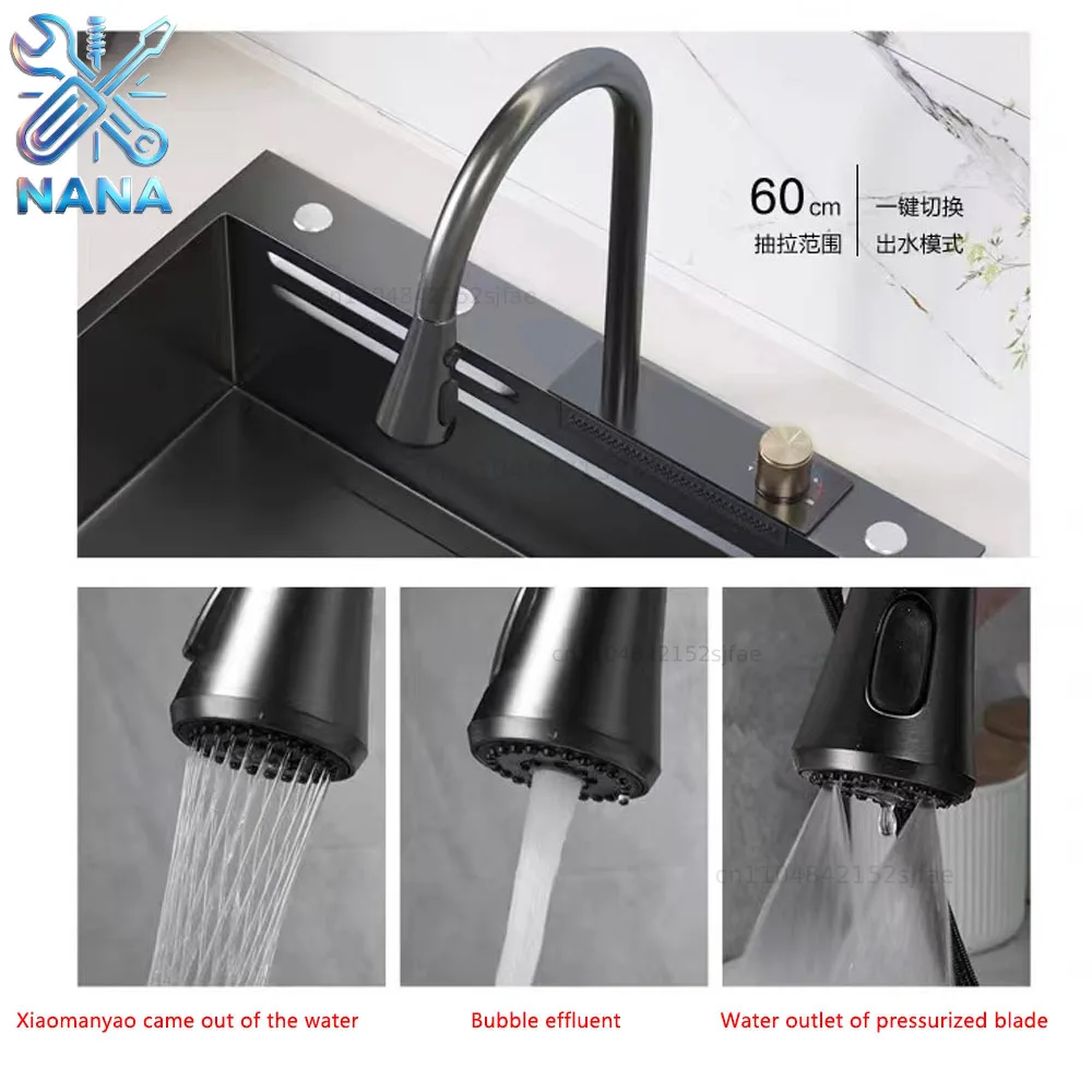 Nano Stepped Sink 304 Stainless Steel Vegetable Wash Basin High PressureCup Washer Coffee Shop Wine Bar Sink Kitchen Sink