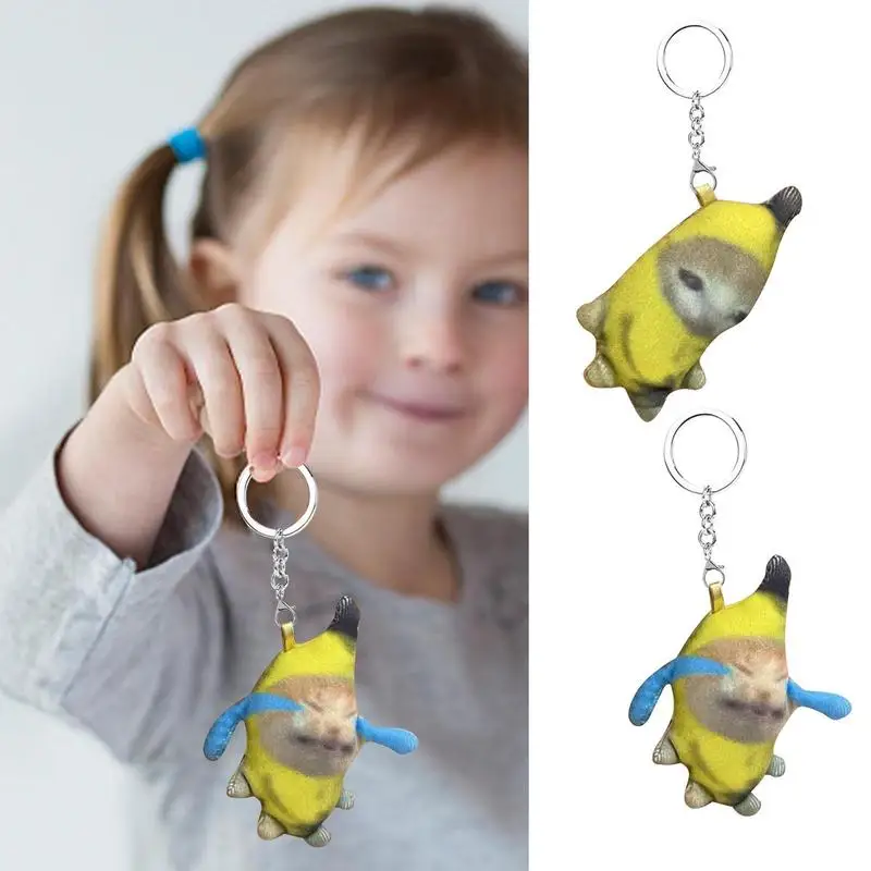 Happy Banana Cat Keyring Banana Cat Crying Meme Cat In Banana Cat Sound Plush Pendant Doll Keychain Toy Sad Cry Bananacat Toy