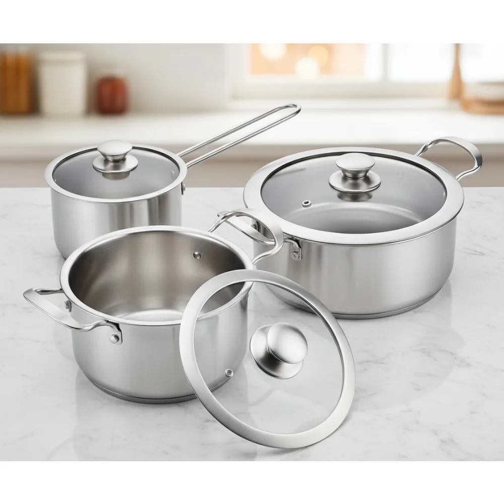 

6-Piece Stainless Steel Cookware Set, Nonstick Induction Pots & Pans for Gas/Electric Stoves