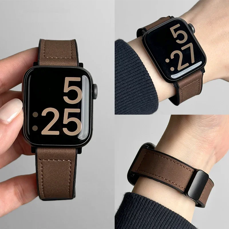 Leder + Silikonarmband für Apple Watch Band Ultra 49 mm 44 mm 45 mm 41 mm 46 mm 40 mm 42 mm Magnetarmband iWatch Serie 10 9 8 7 6