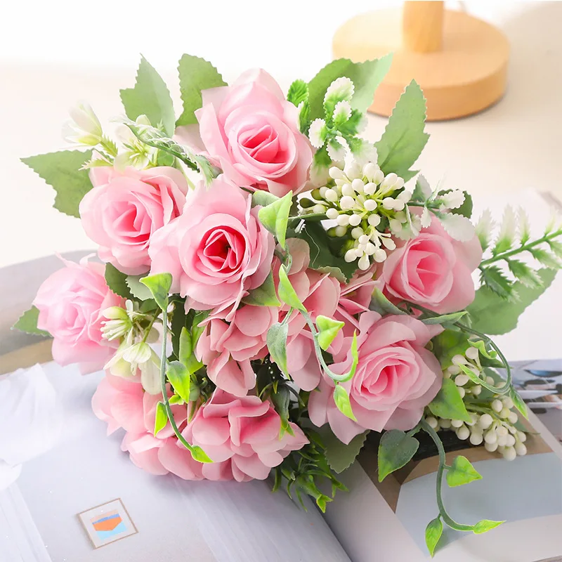 Simulation Hydrangea Rose Bouquet Silk Flower Wedding Bridal Bouquet Home Decoration Artificial Rose Flowers Birthday Party Gift