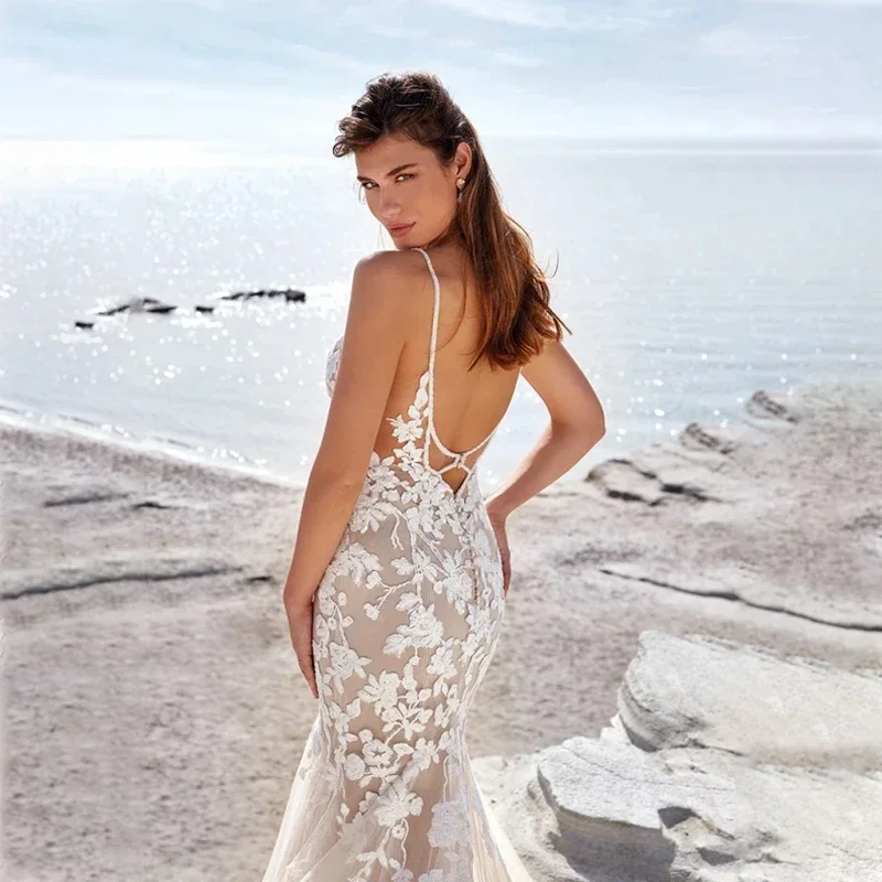 Abito da sposa abito da sposa Boho affascinante sirena senza spalline bottoni senza schienale lunghezza del tè Vestido De Novia per le donne