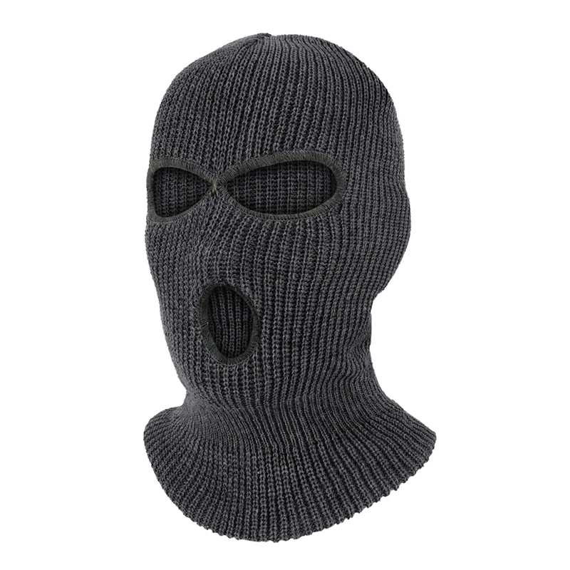 B39B-Warm Three-Hole Mask Cycling Hood Mask Outdoor Solid Color Wool Knitted Hat