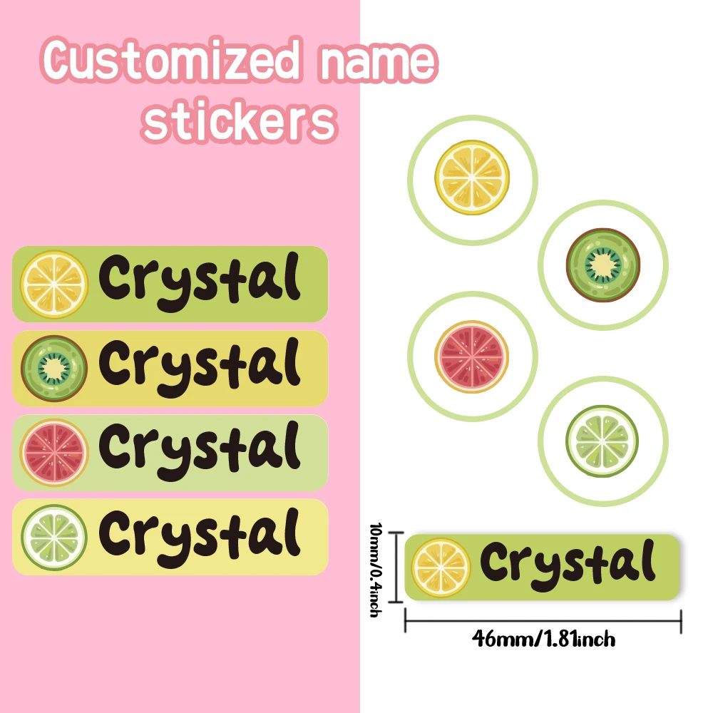 Custom lemon grapefruit Name Sticker,Transparent Waterproof Stickers for Kids,diy Name Labels for School Bag Pen Box Mug Uniform