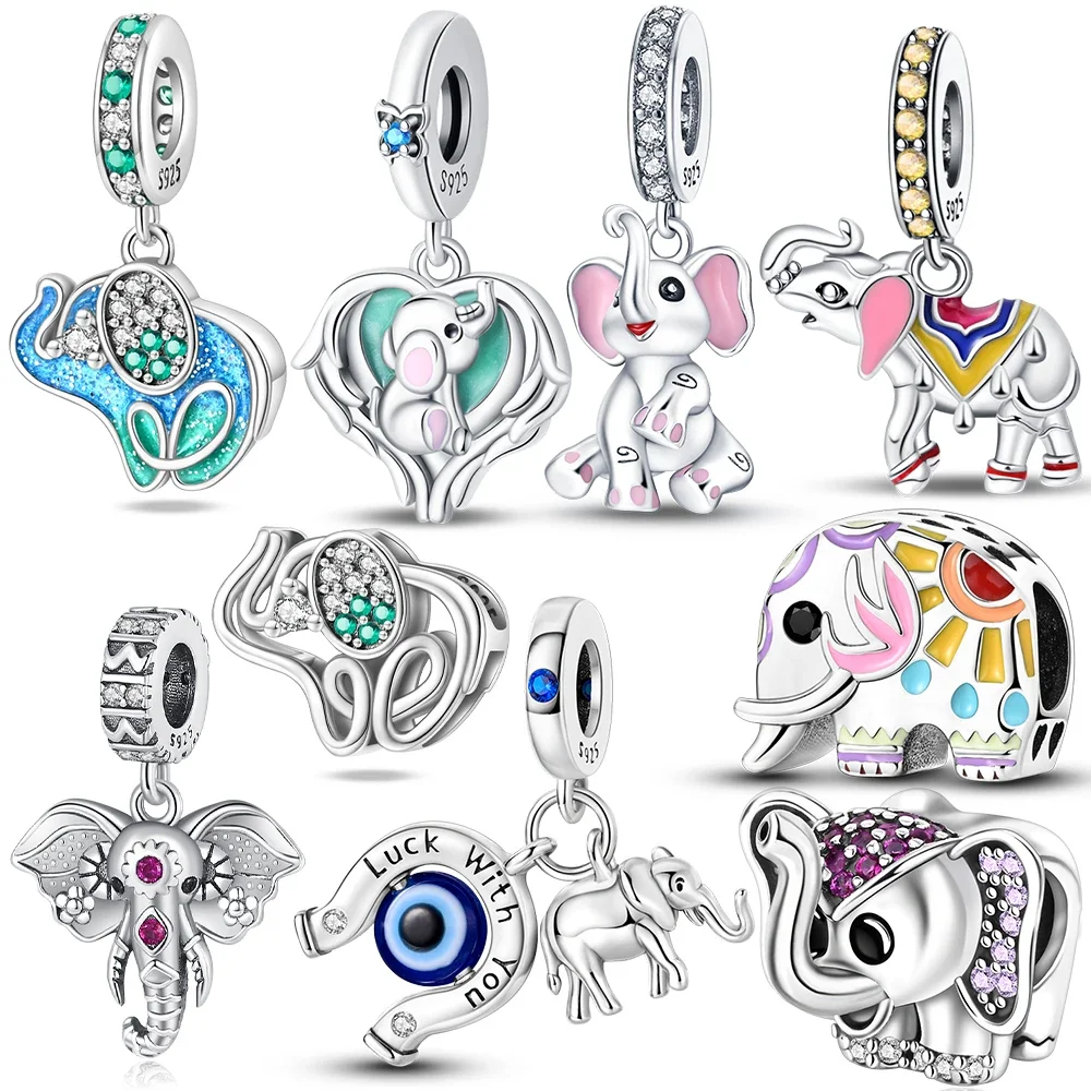 

Оригинальный милый слон, фиолетовый циркон, подвески, бусины из стерлингового серебра 925 пробы, подходят для браслета, ювелирные изделия, женский подарок, аксессуар для ожерелья