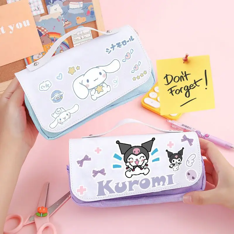 Sanrio Hello Kitty Kuromi My Melody Cinnamoroll Pencil Cases Bags Stationery Box Large Capacity Student Cute Pencil Box