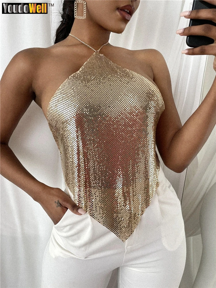 Polygon Top with Metal Sequin, Sexy Chest Wrap Vest, Shining Crystal Chain, Gorgeous Street, Beautiful, 2023