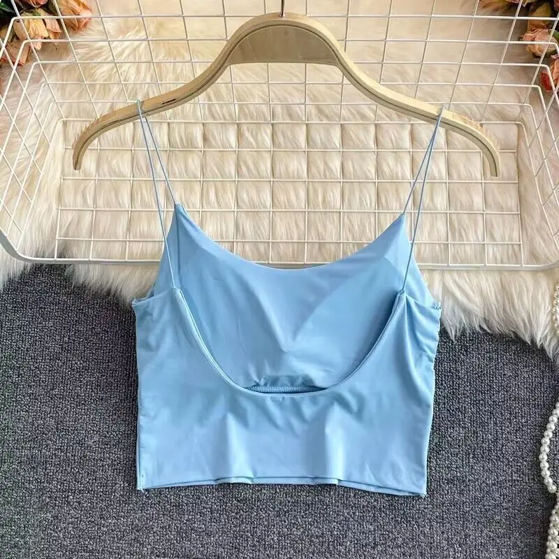 Dames Crop Tops Sexy Effen Kleur Hemdje Ijs Zijde Buis Top Naadloze Sport Tank Top Draadloos Ondergoed Gewatteerd Bh Bralette Vest