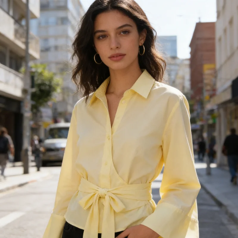 Women's Tie-Front Blouse Single-Breasted Elegant Workwear Daily Casual Shirt | Trendy Tailored Design