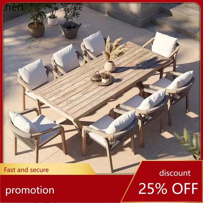 

HT outdoor sofa rattan solid wood aluminum alloy table and chair outdoor courtyard garden furniture combination