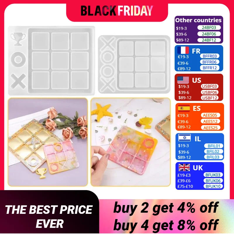 Tic-Tac-Toe Ox Chess Game Silicone Molds Epoxy Resin Mirror Mould for DIY Art Crafts Jewelry Making Clay Resin Casting Handmade