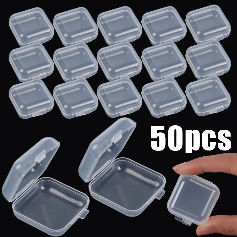 50/1PCS Mini Storage Box Transparent Square Plastic Case for Earring Ring Jewelry Packaging Portable Groceries Storage Organizer