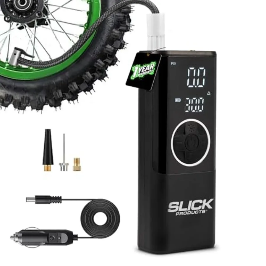 

Portable Digital Air Pump Tire Inflator Cordless Rechargeable 150 PSI Pump with LED Flashlight Power Bank Presta Valve Adapter