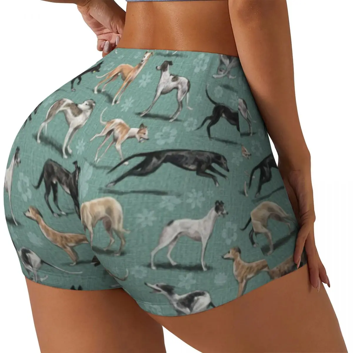 Custom Cute Greyhound Dog Workout Volleyball Biker Shorts Women Whippet Sighthound Gym Yoga Shorts