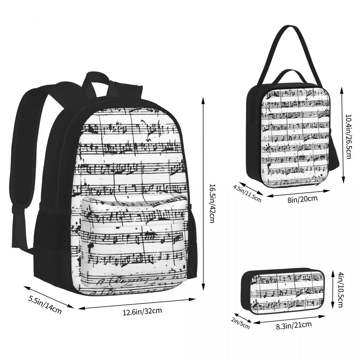 Mozart Manuscript Rugzakken Jongens Meisjes Boekentas Studenten Schooltassen Cartoon Kids Rugzak Lunchtas Pen Tas Driedelige Set