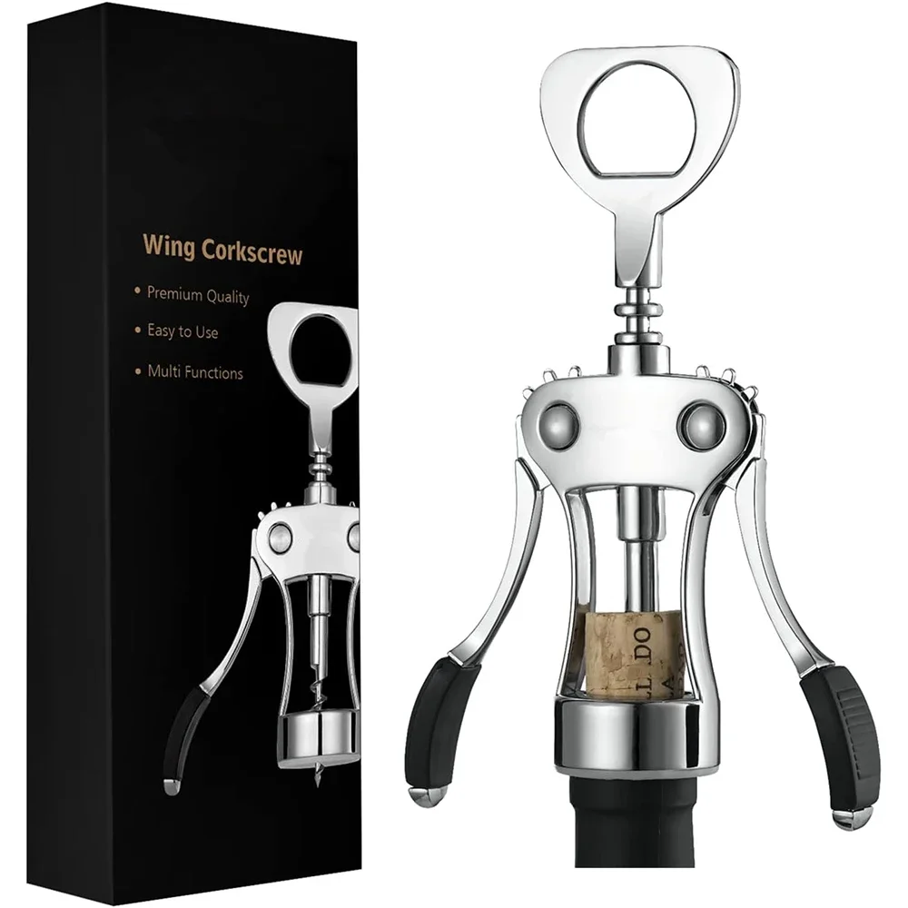 Premium Zinc Alloy Wing Corkscrew JT301 | 2-in-1 Wine and Beer Bottle Opener with Anti-Slip Wing Handle