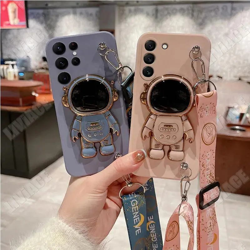 S23 Astronaut Lanyard Crossbody Silicone Case For Samsung Galaxy S23 S21 S20 S22 S8 S9 S10 Fe Plus Ultra Cover Note 10 20 Plus