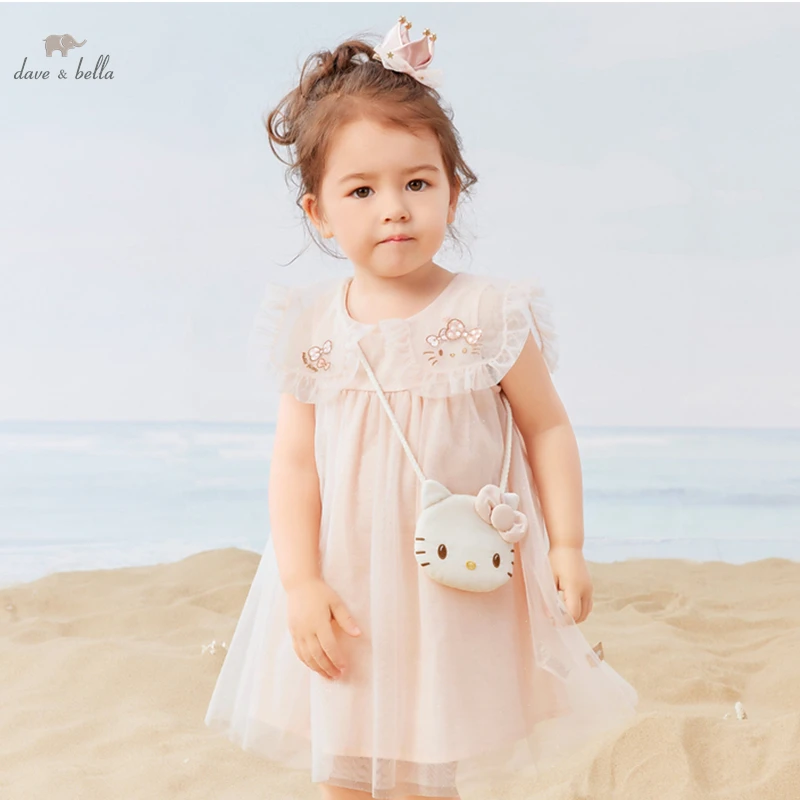 DB2222064 dave bella summer baby girls cute cartoon print  dress with small bag gilrs  party dress girl infant lolita clothes